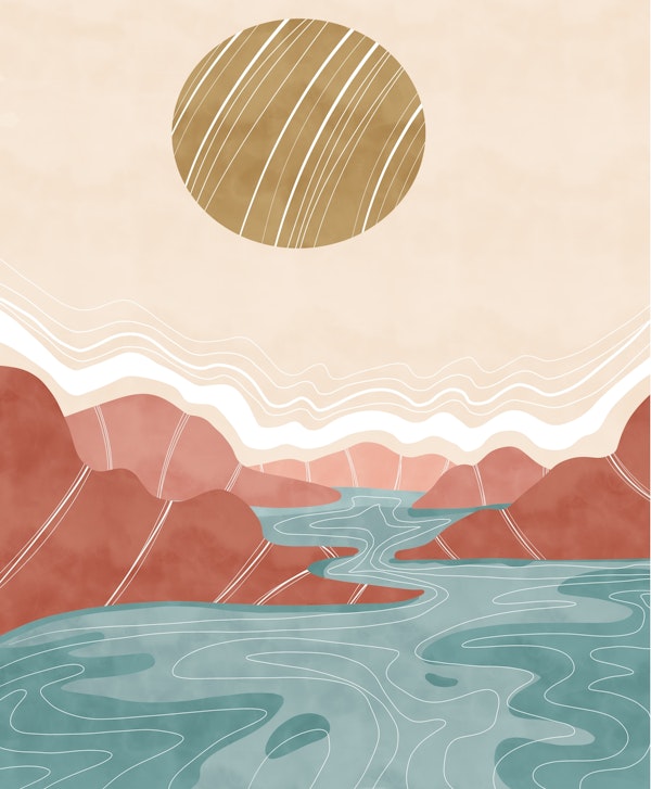 Modern mountainous pink island