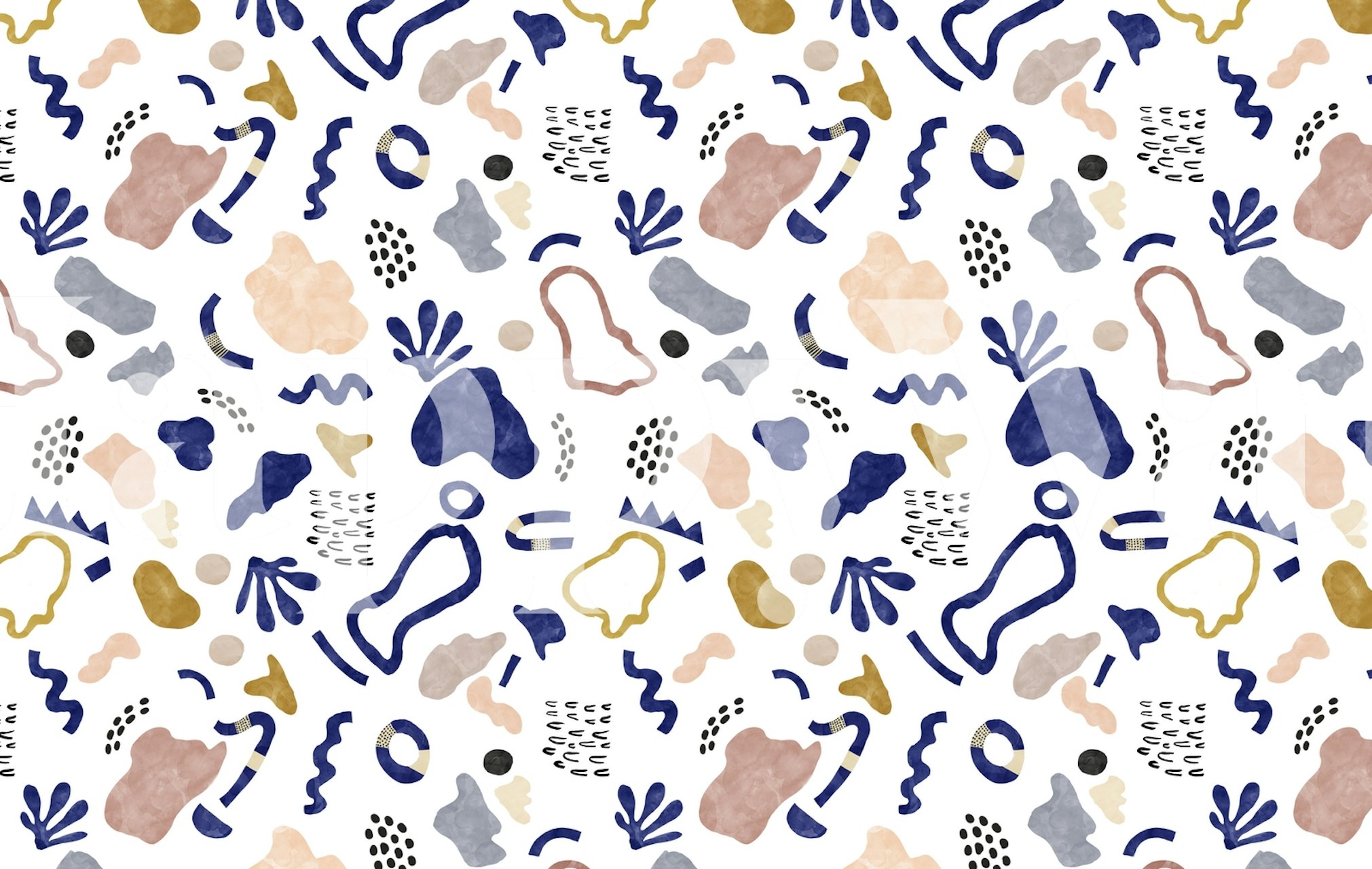 Colorful abstract shapes in blue, pink, and brown wallpaper