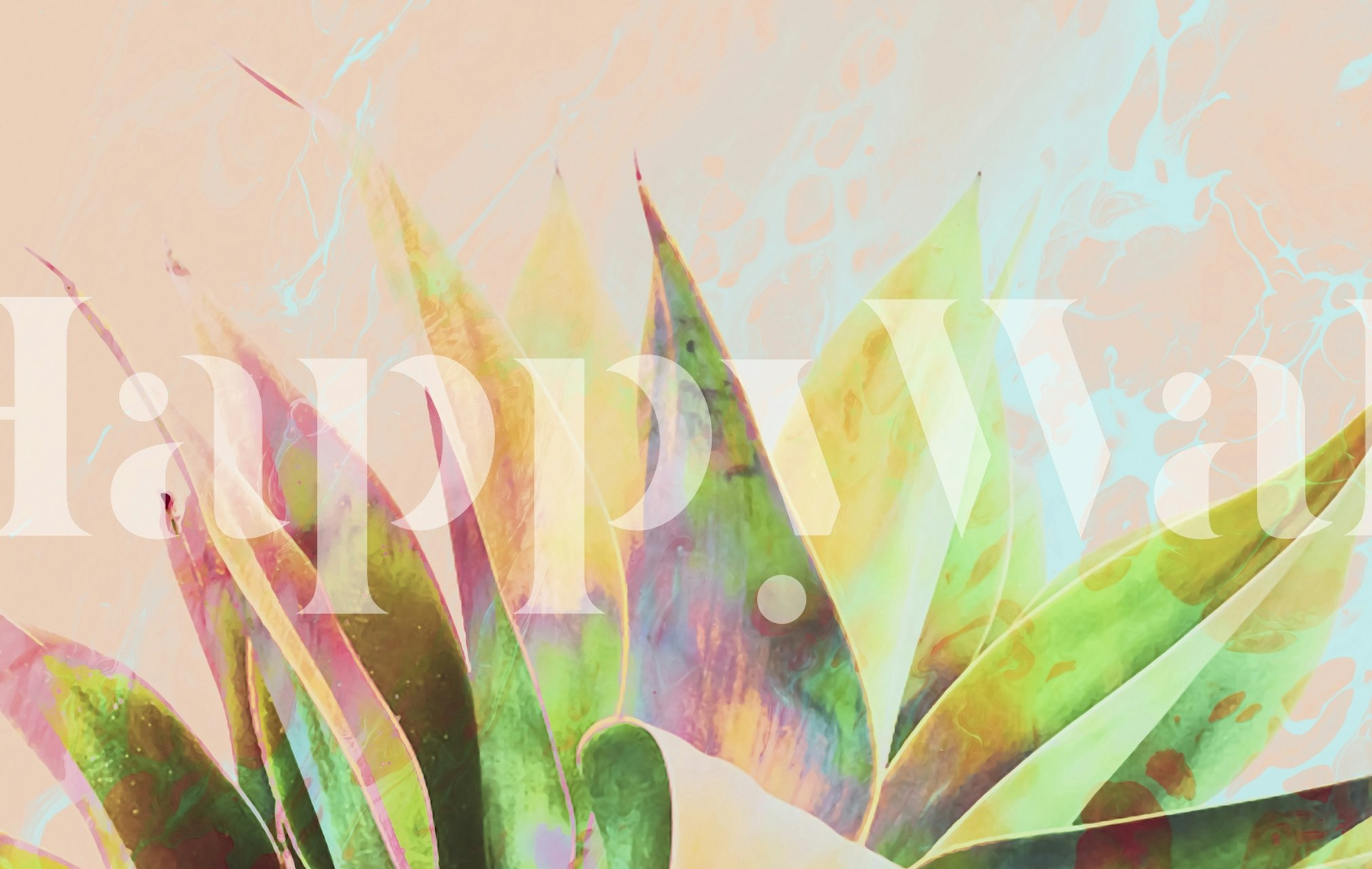 Abstract of cactus em papel de parede marmorizado em um quarto