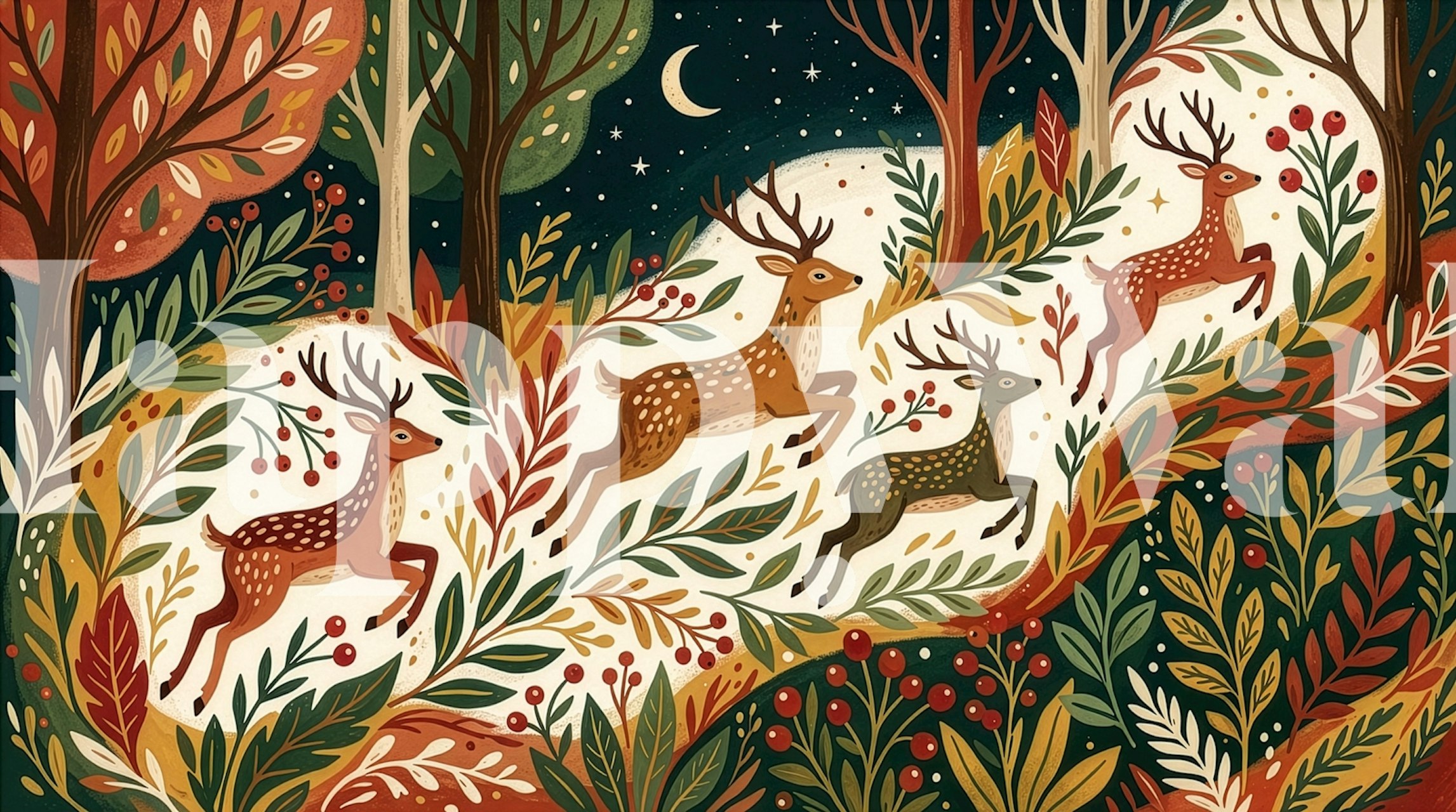 Christmas in the wild nature wallpaper design