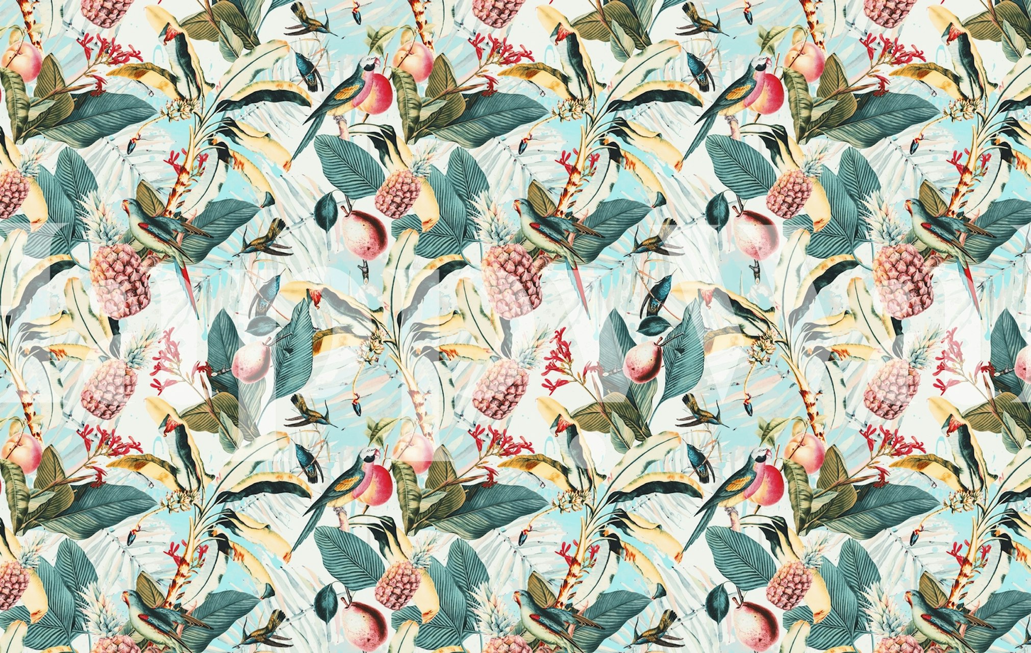 Tropical paradise wallpaper design in a room