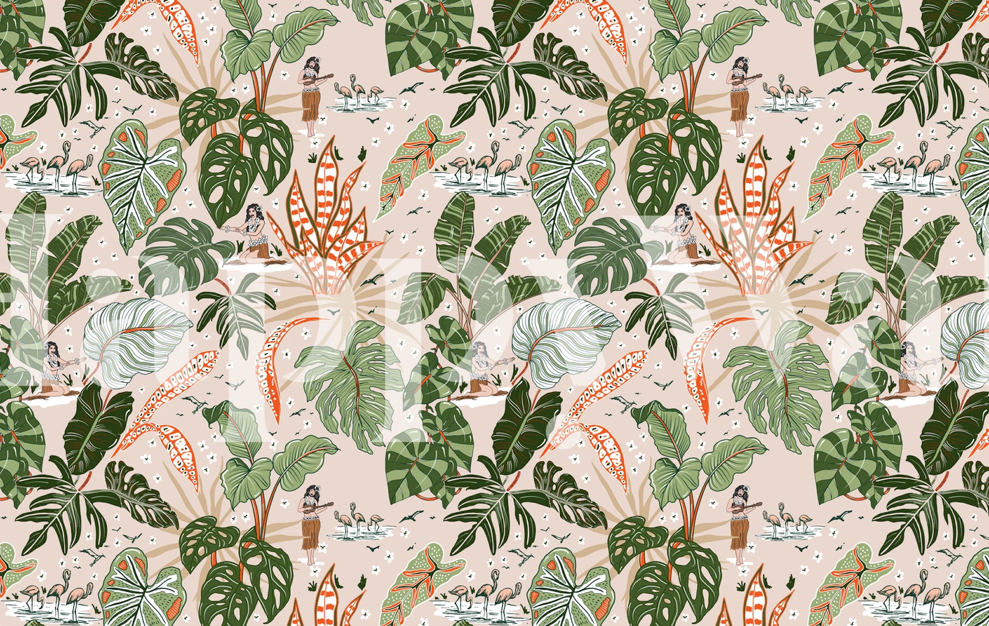 Mural tropical vibrante Aloha Hawaii