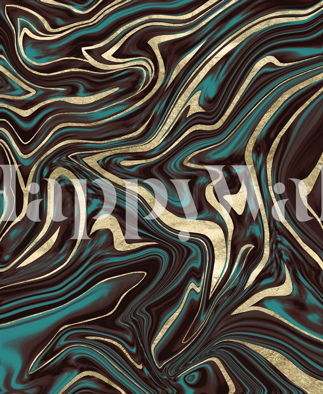 Turquoise brown gold marble wallpaper in a room
