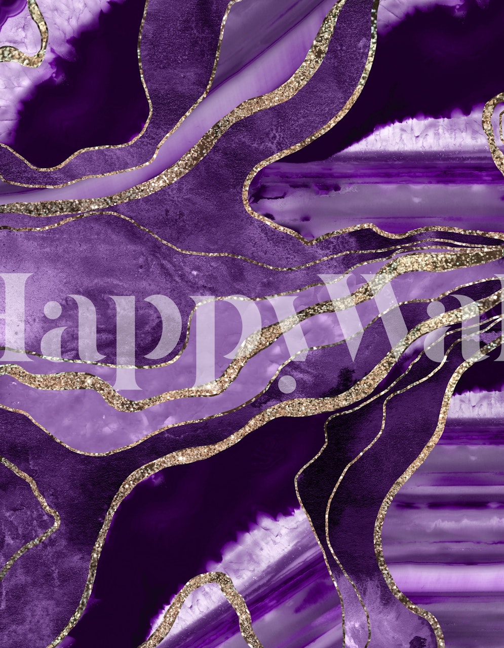 Purple swirling marble with gold accents wallpaper