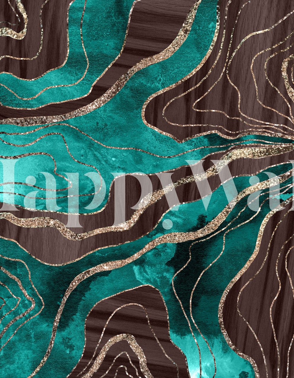 Teal and gold abstract waves and lines wallpaper