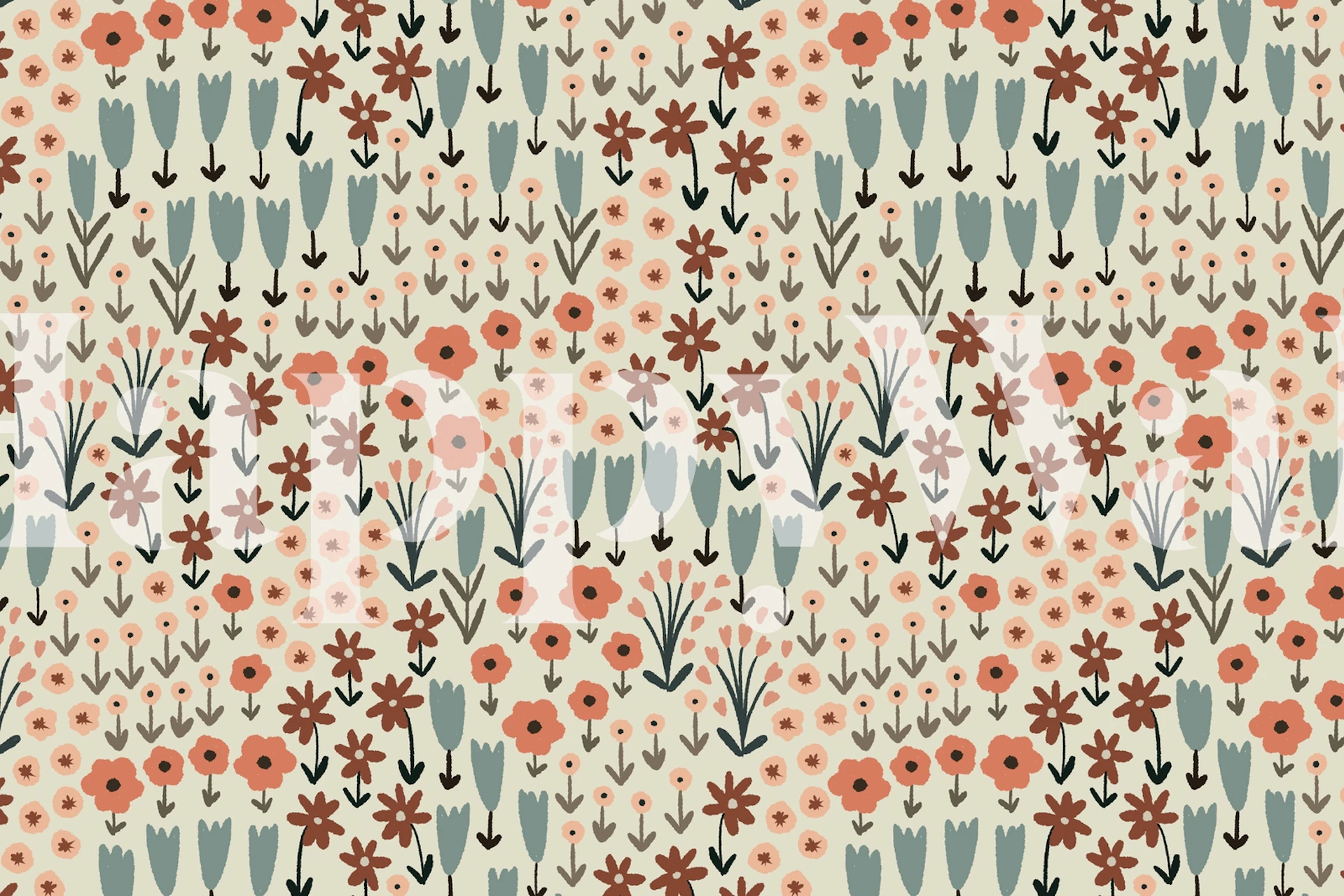 Floral pastel design on cream background with pink and green flowers wallpaper