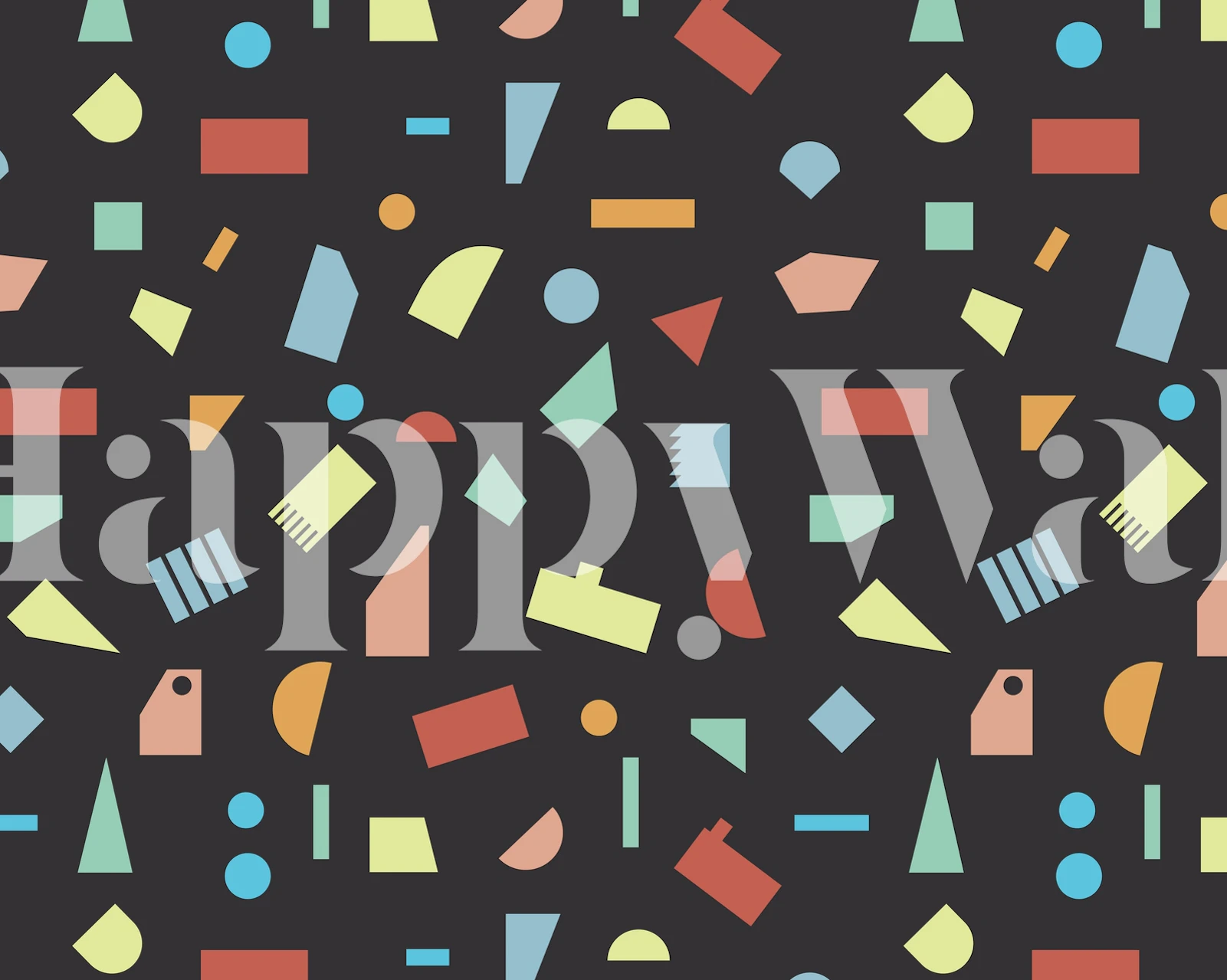 Colorful geometric shapes in various colors on dark wallpaper