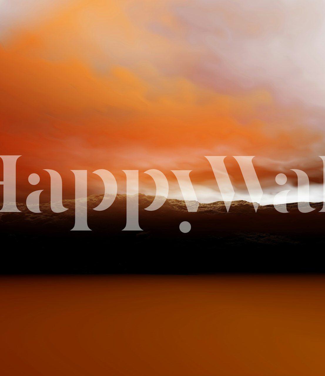 Vægmaleri med varm orange og tusmørkegradient, der viser en fredfyldt solnedgangsatmosfære