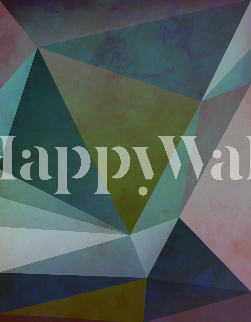 Geometric abstract wall mural in mixed cool and warm hues