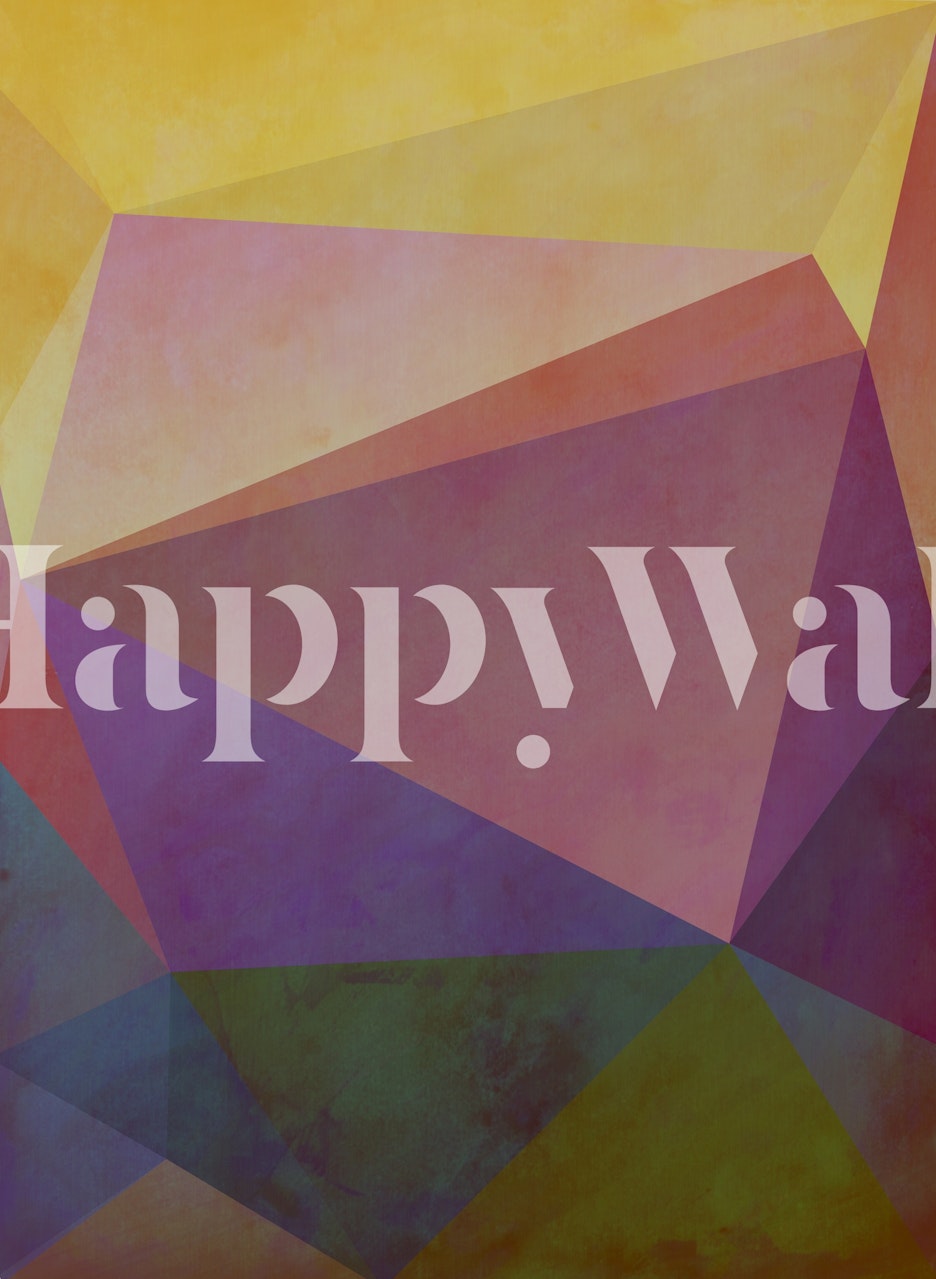 Abstract Composition 1133 wall mural with geometric shapes and a blend of purples, yellows, and greens