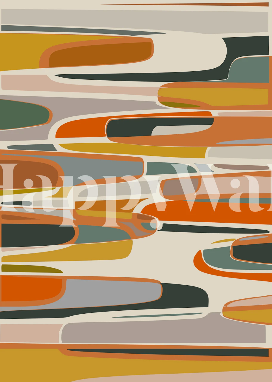 Abstract Composition 1066 wall mural featuring autumnal shades and organic curves