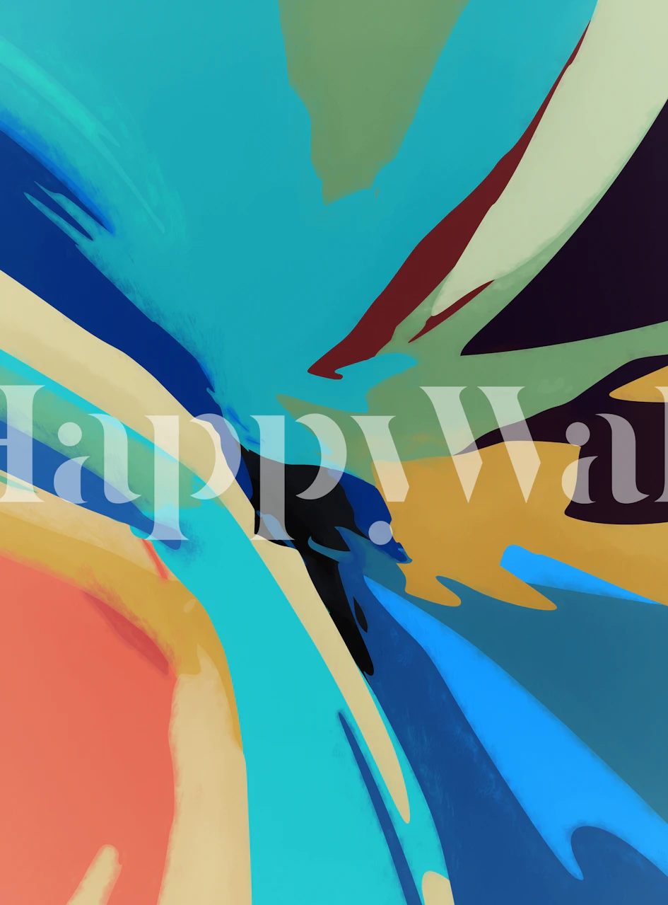 Colorful abstract wallpaper featuring bold brush strokes in teal, orange, and brown
