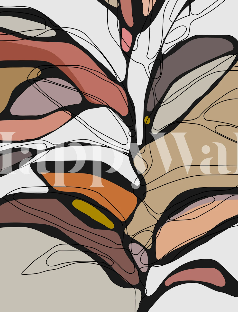 Peinture murale artistique d'arbre automnal avec des feuilles abstraites dans des tons chauds