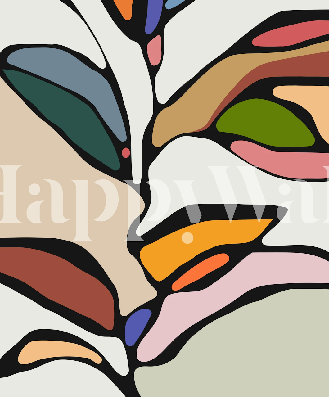 Abstract leaves in vibrant colors like green, beige, and pink wallpaper