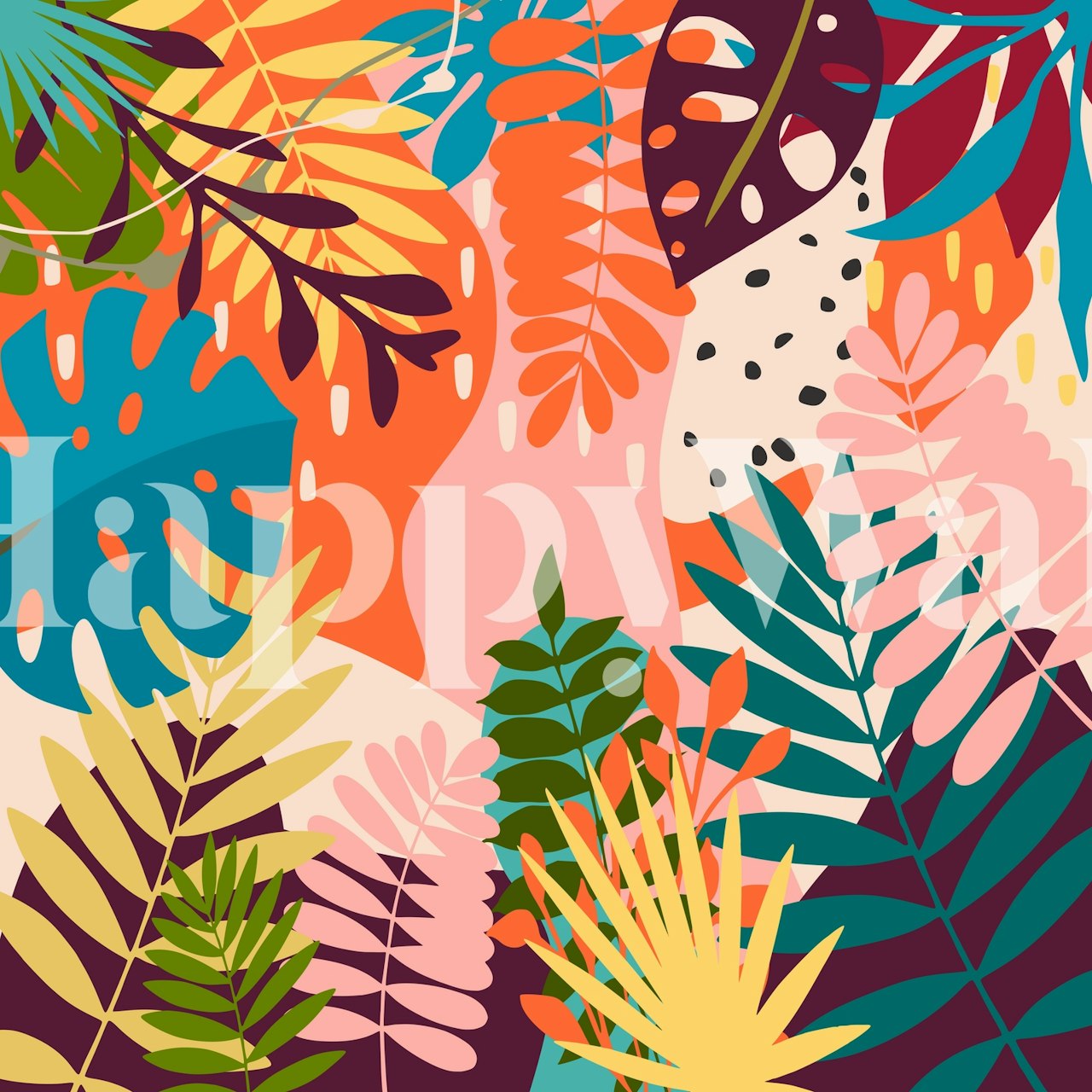 tropical foliage in bright colors wallpaper