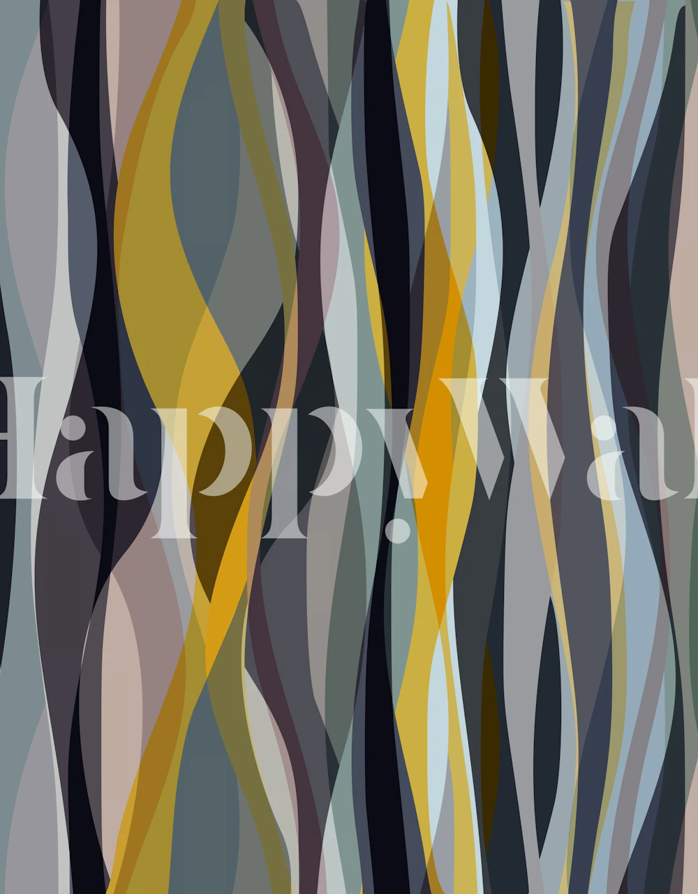 Modern abstract striped wallpaper with waves in gray, yellow, and muted colors