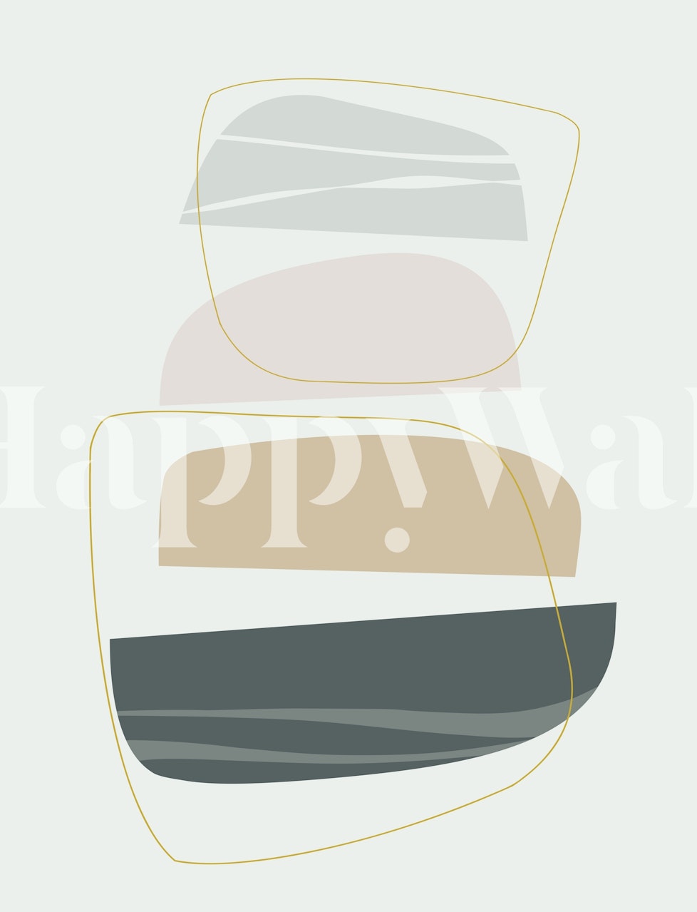 Abstract wall mural with minimalist shapes in gray, beige, and cream