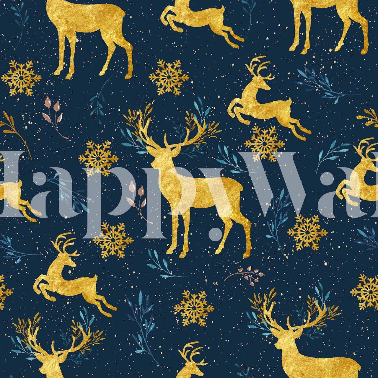 Papier peint Golden Reindeer Pattern dans une pièce