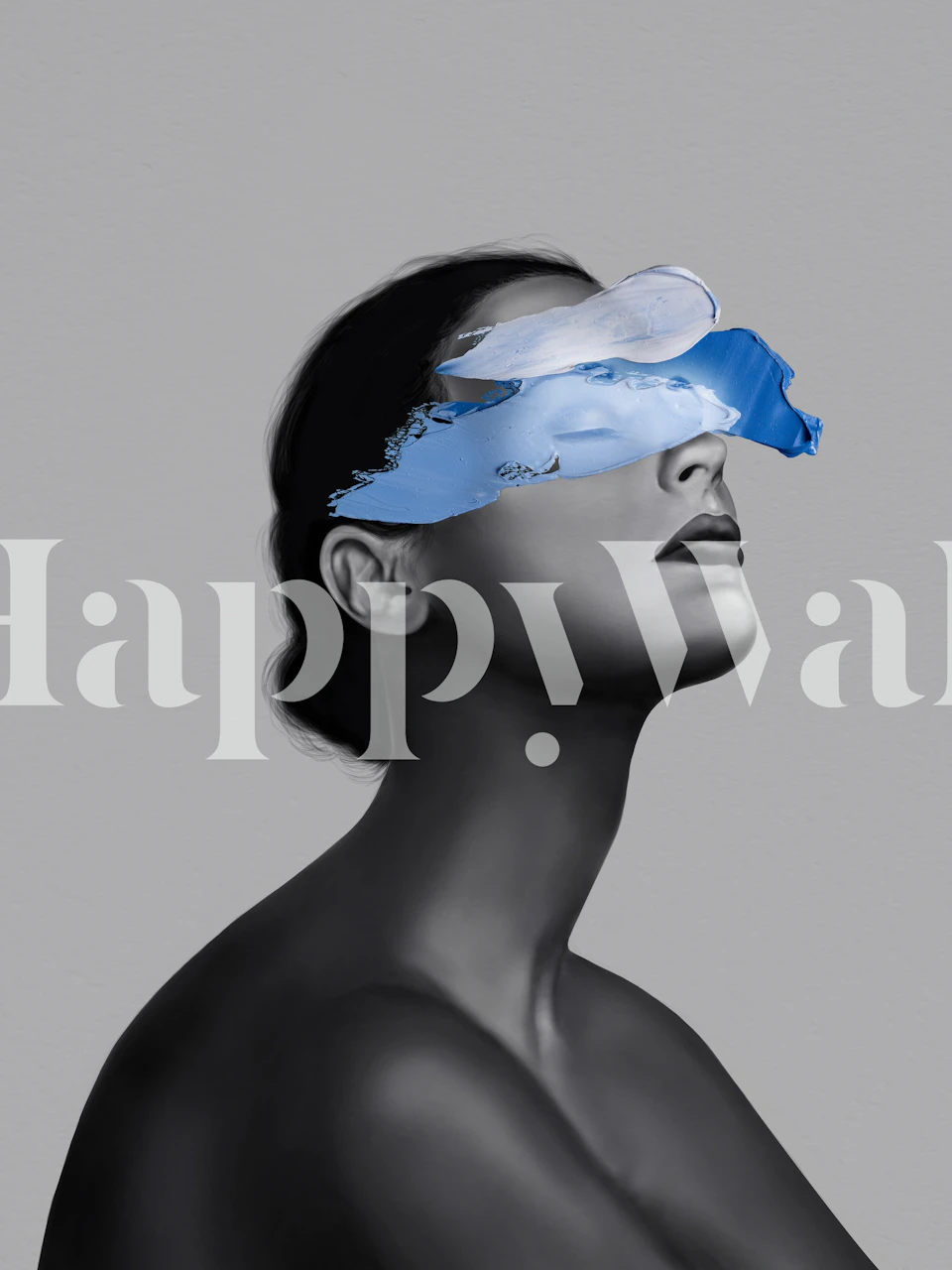 Abstract blue and gray portrait of a woman wallpaper