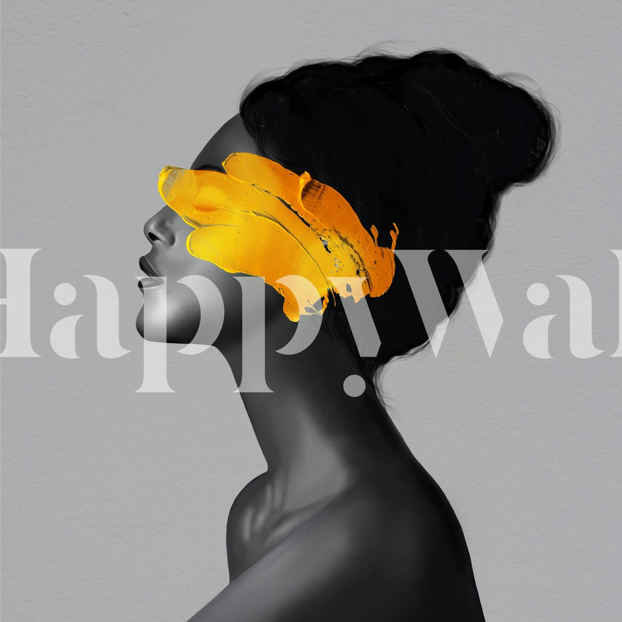 Black abstract silhouette with yellow brush strokes wallpaper