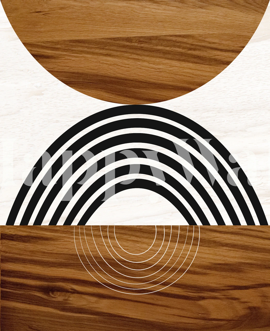 Geometric wood arch and black lines wallpaper