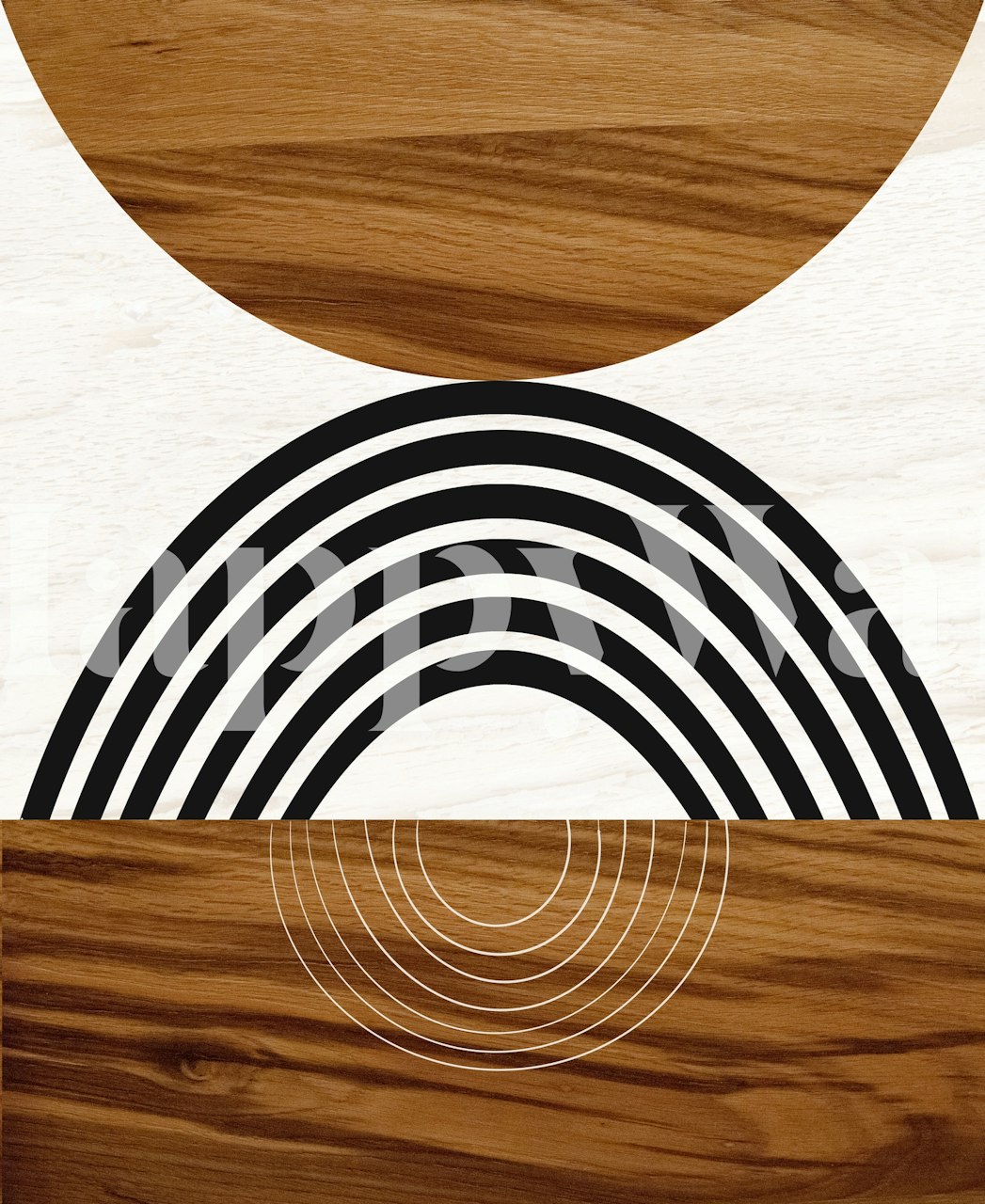 Geometric wood arch and black lines wallpaper