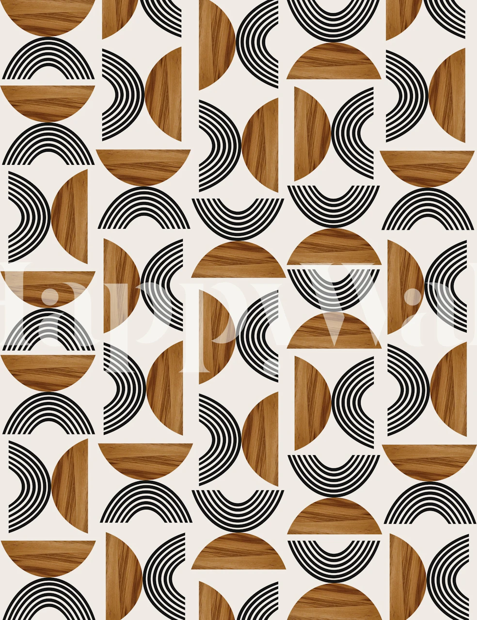 Geometric pattern featuring wood tones and black lines wallpaper