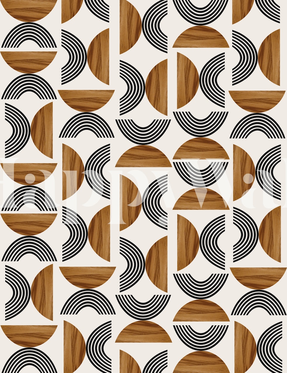 Geometric pattern featuring wood tones and black lines wallpaper