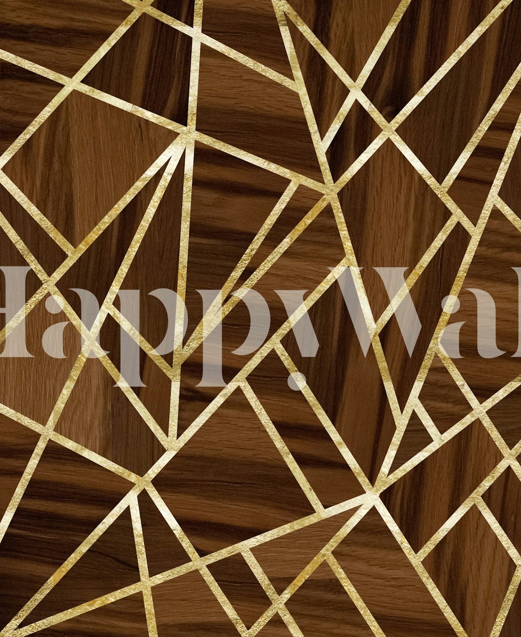 Gold geometric pattern on wood wallpaper