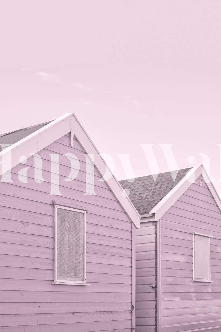 Elegant pink beach huts wall mural for interior decor