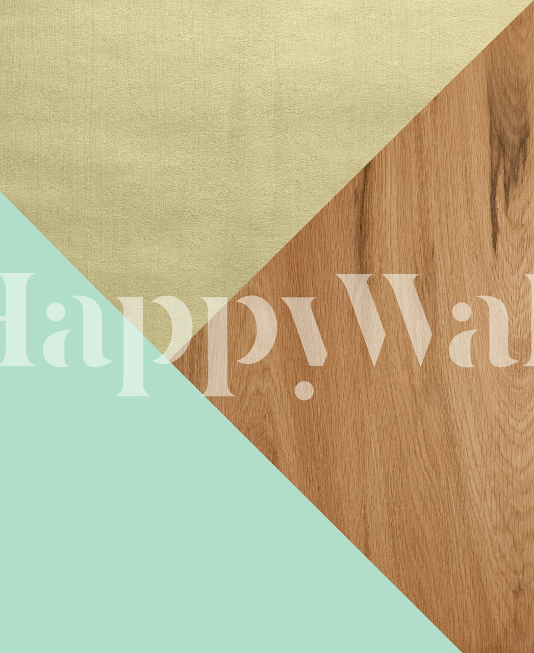 Mint geometric pattern with wood and gold elements wallpaper
