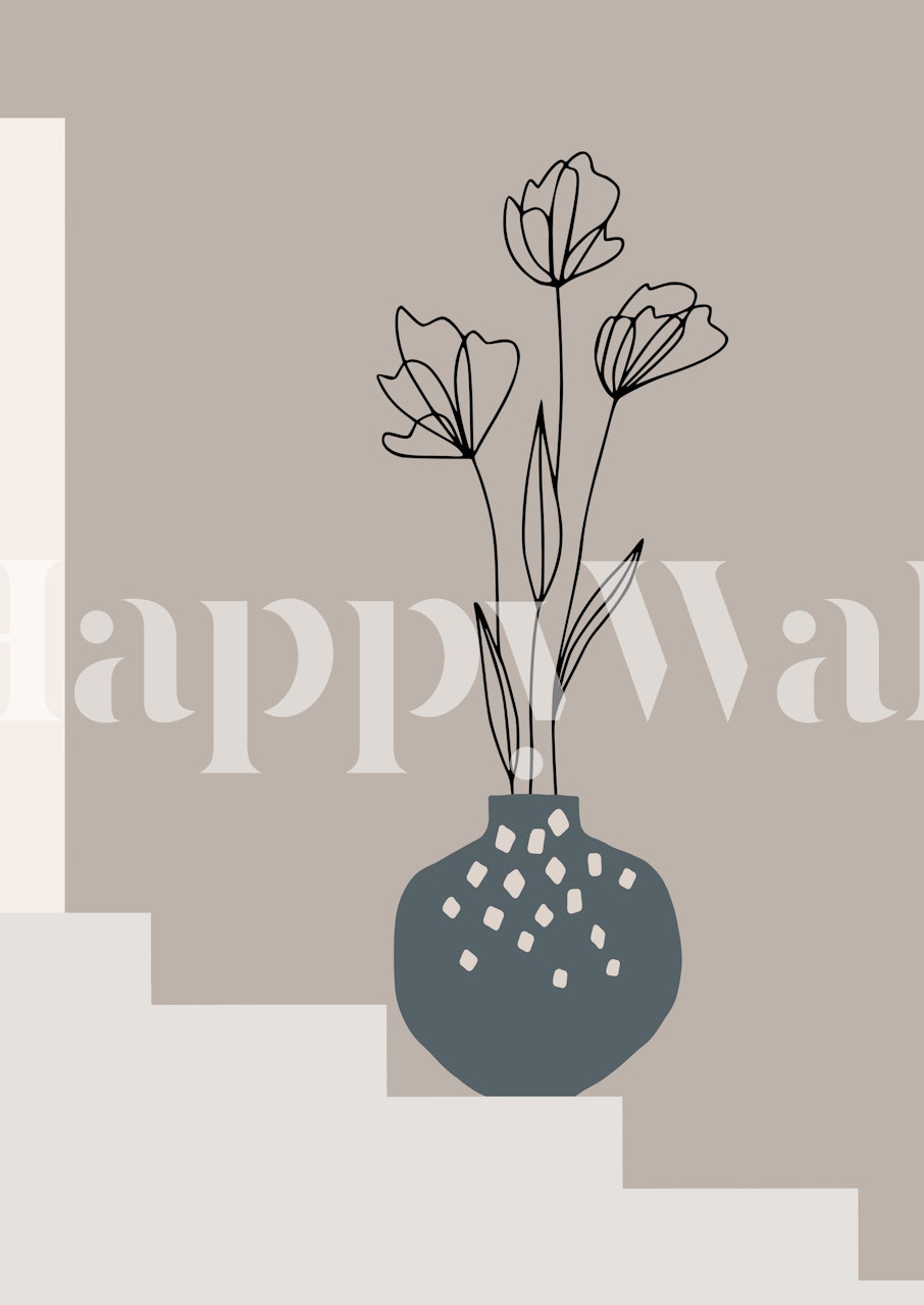 Fototapeta Minimalistická ilustrace květin ve váze na schodech