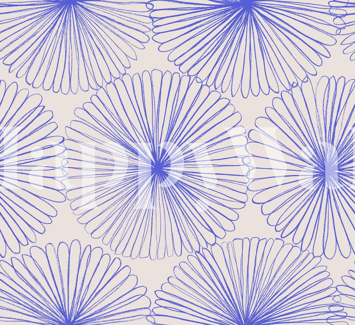 Mural de pared con estampado floral azul y pétalos intrincados en forma de rueda