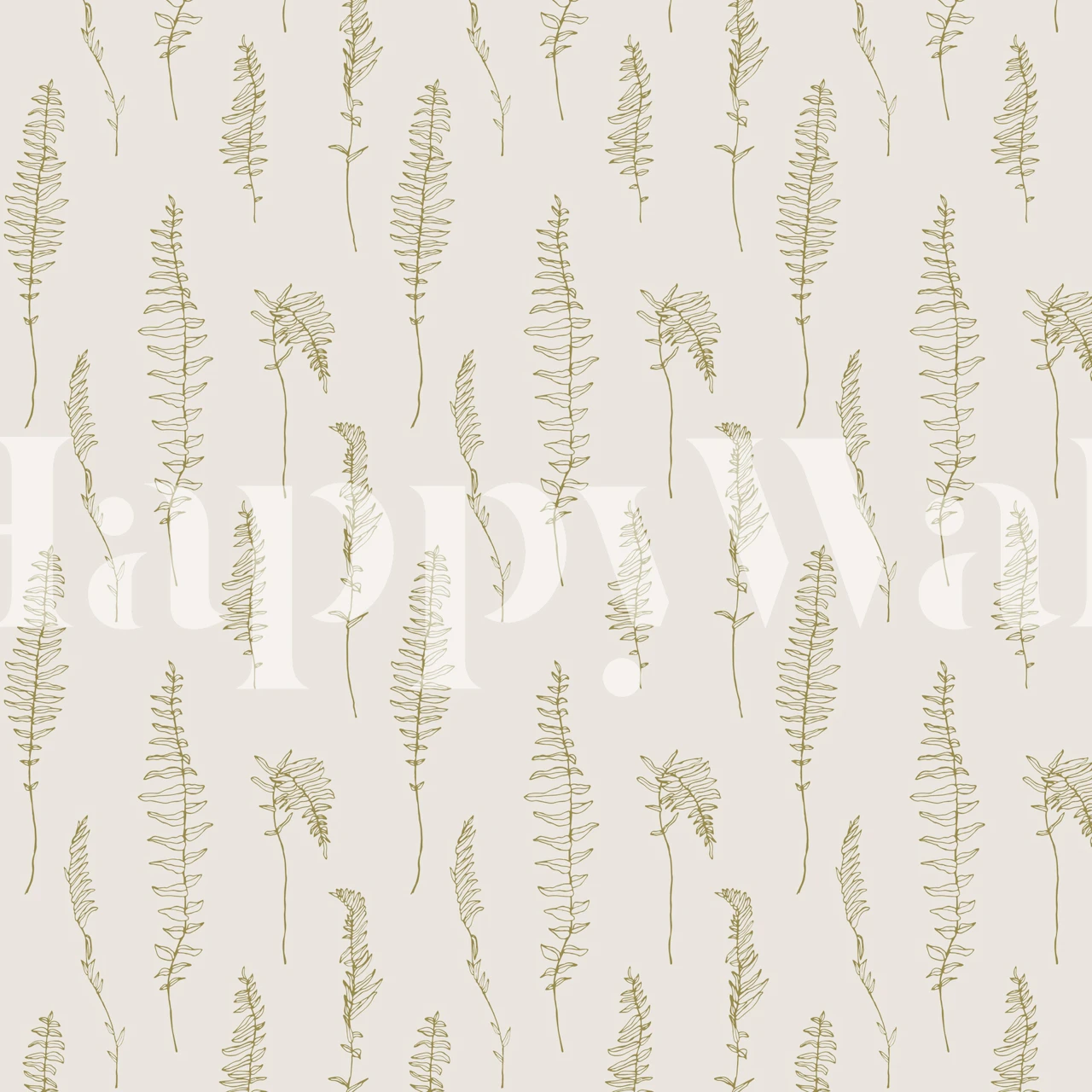 Cream background with delicate green fern pattern wallpaper