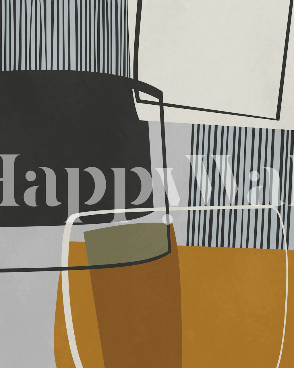 Abstract Composition 1146 wall mural with geometric shapes in neutral and earthy tones