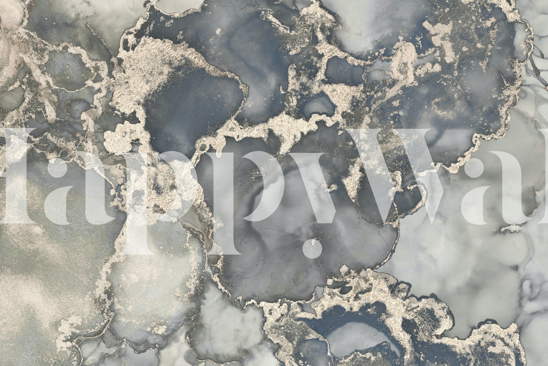 Fotomural vinílico abstrato de arte em tinta alcoólica com cores cinza e dourado