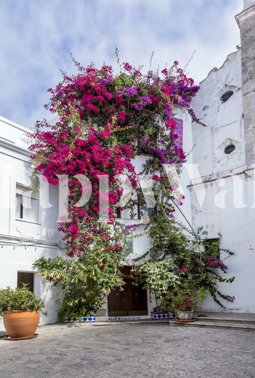 Vibrant summer wallpaper design with bougainvillea