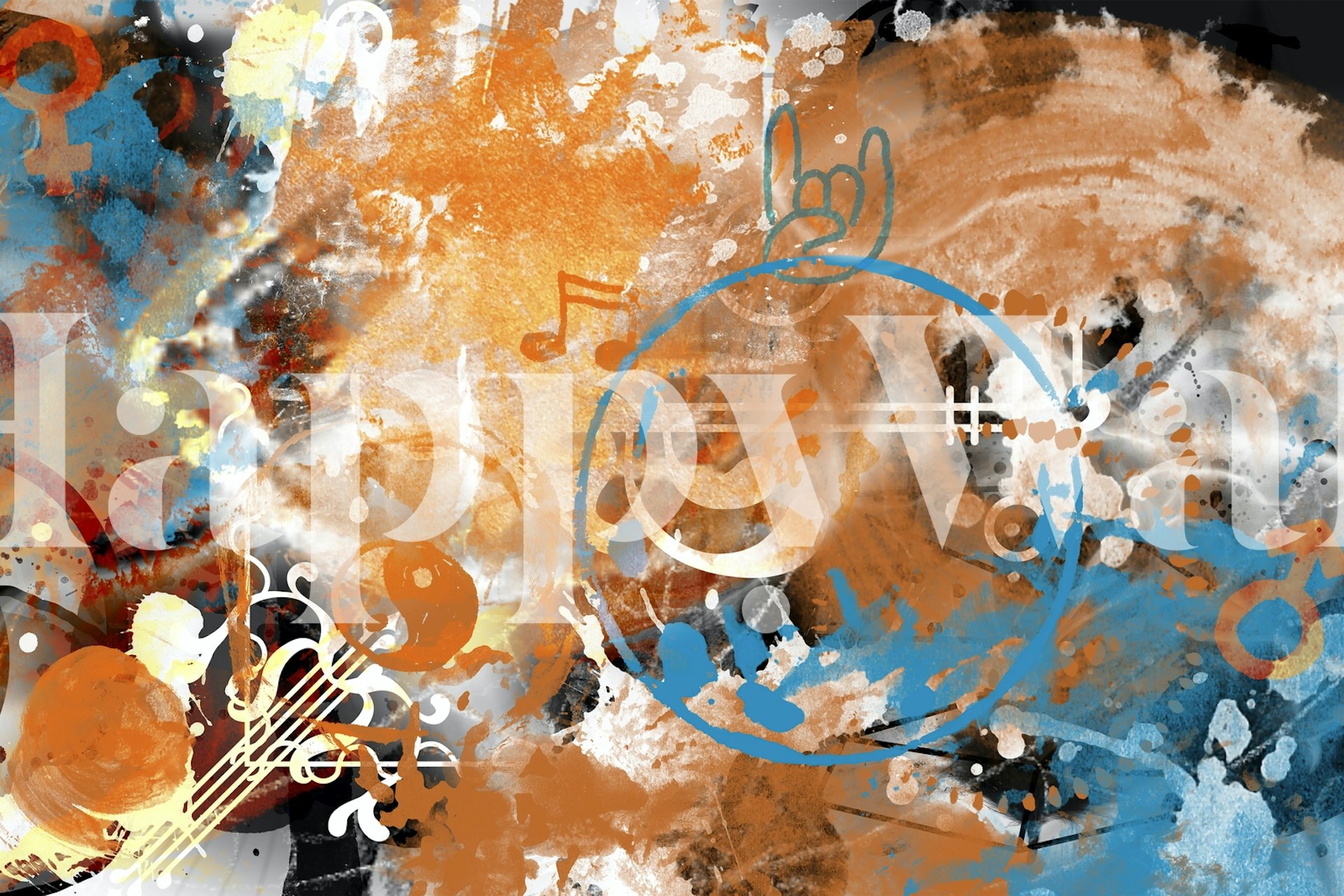 Colorful abstract brush stroke wallpaper in orange and blue tones