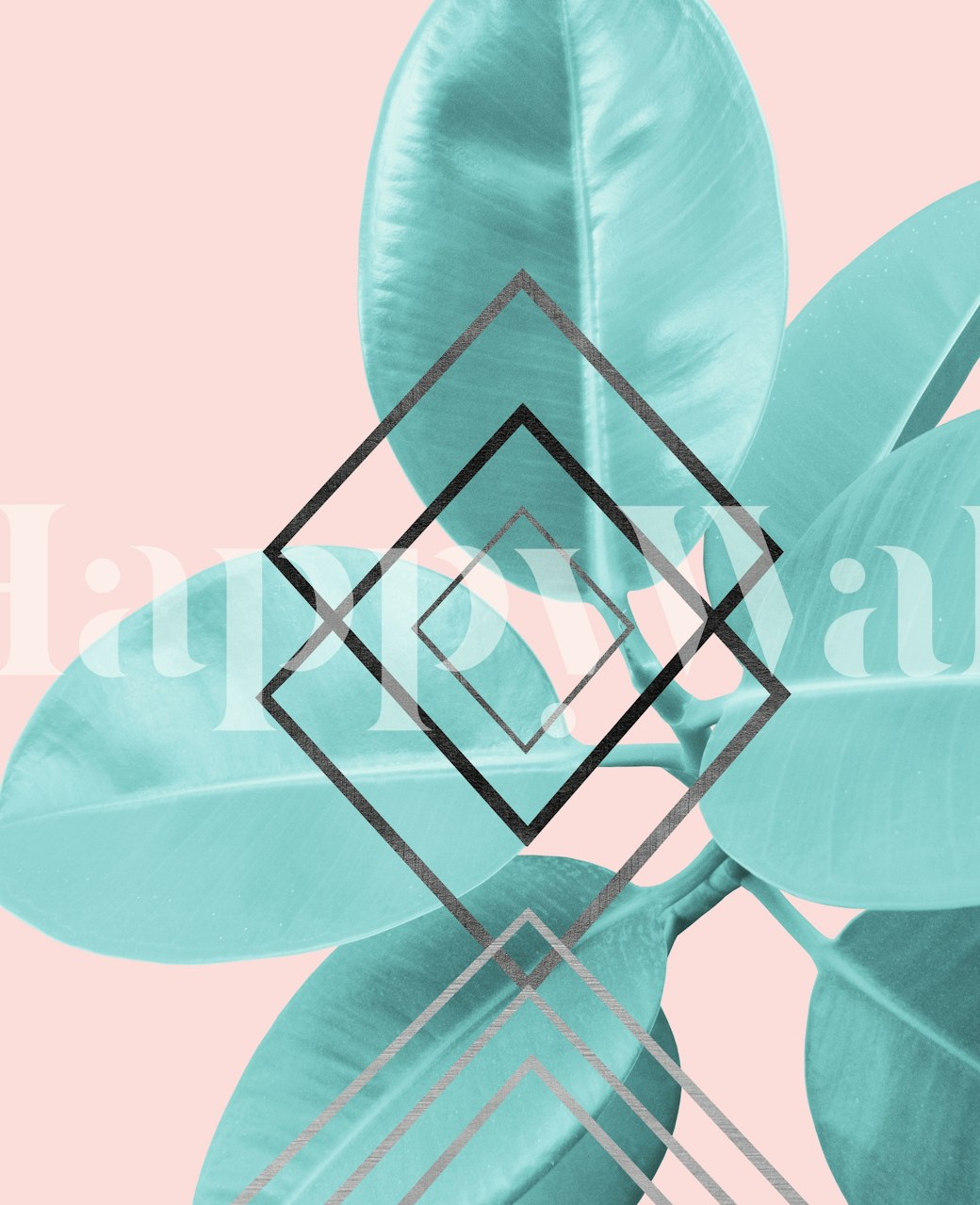 Teal geometric shapes with pink background wallpaper