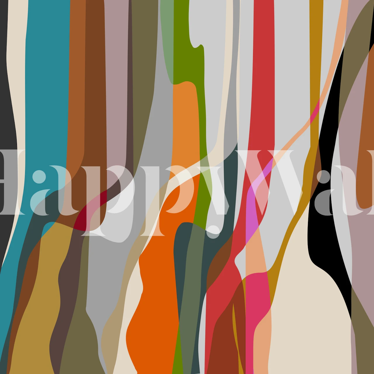 Colorful abstract stripes in bold red, blue, green, orange, and beige wallpaper