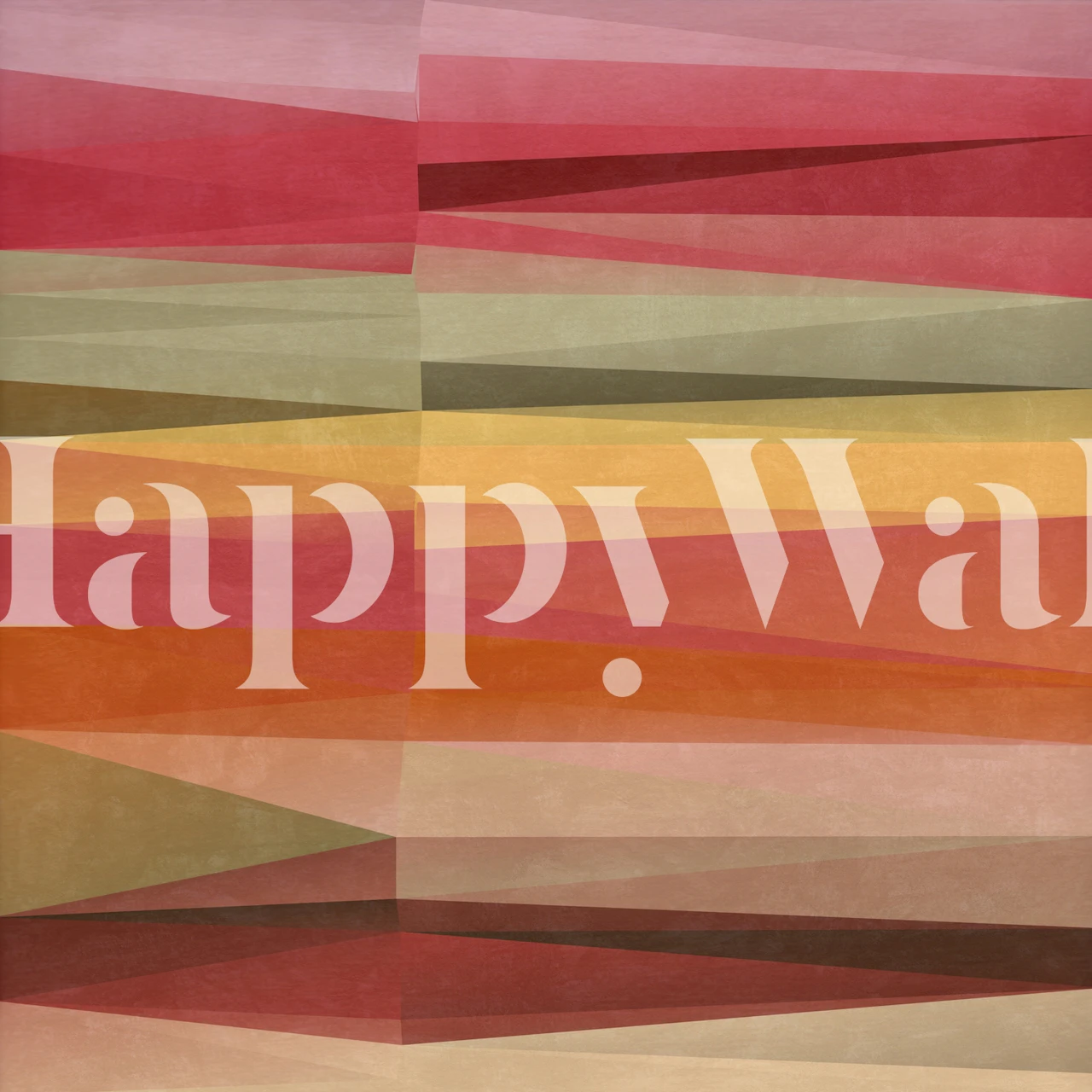 Moderne abstrakt veggmaleri med horisontale striper i nyanser av rødt, rosa, grønt og gult