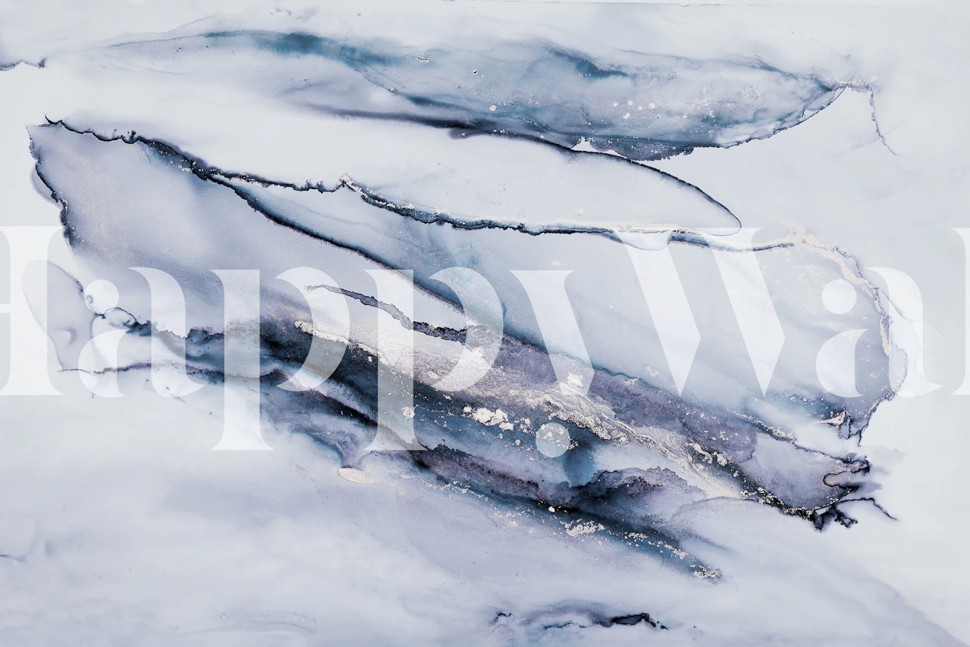 Abstract blue marble design with gray and gold accents wallpaper