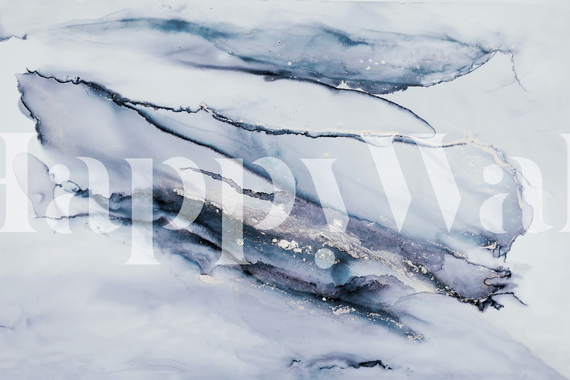 Abstract blue marble design with gray and gold accents wallpaper