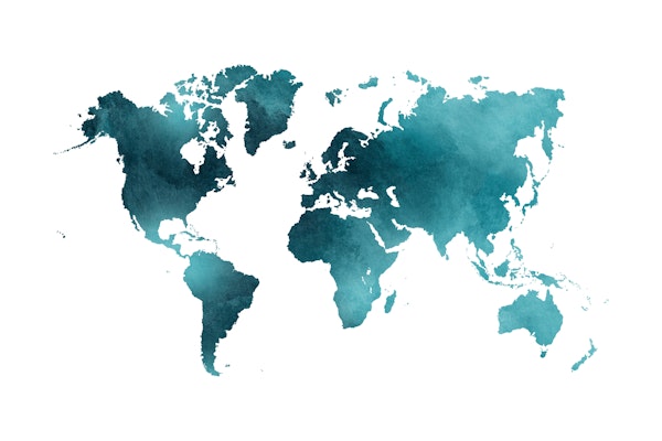 World Map Teal Turquoise
