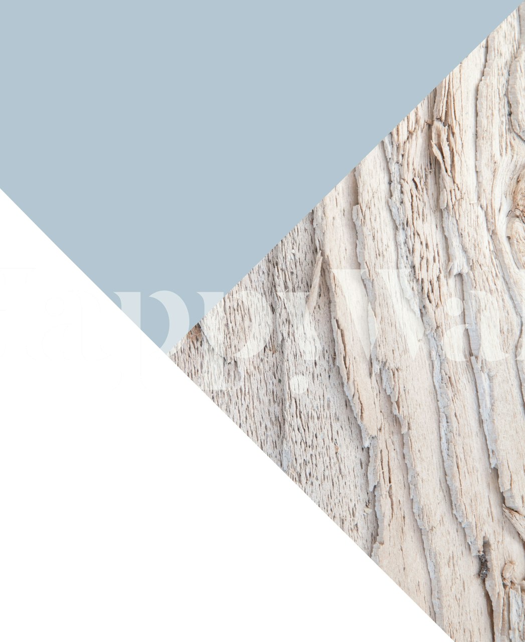 Wood and baby blue geometric wallpaper in a room