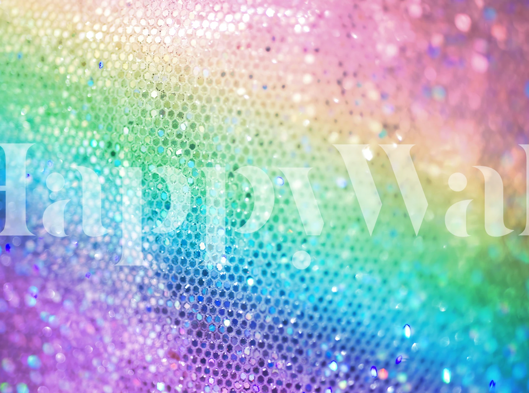 Rainbow glittering wallpaper with multicolored dots in pastel and vibrant shades.