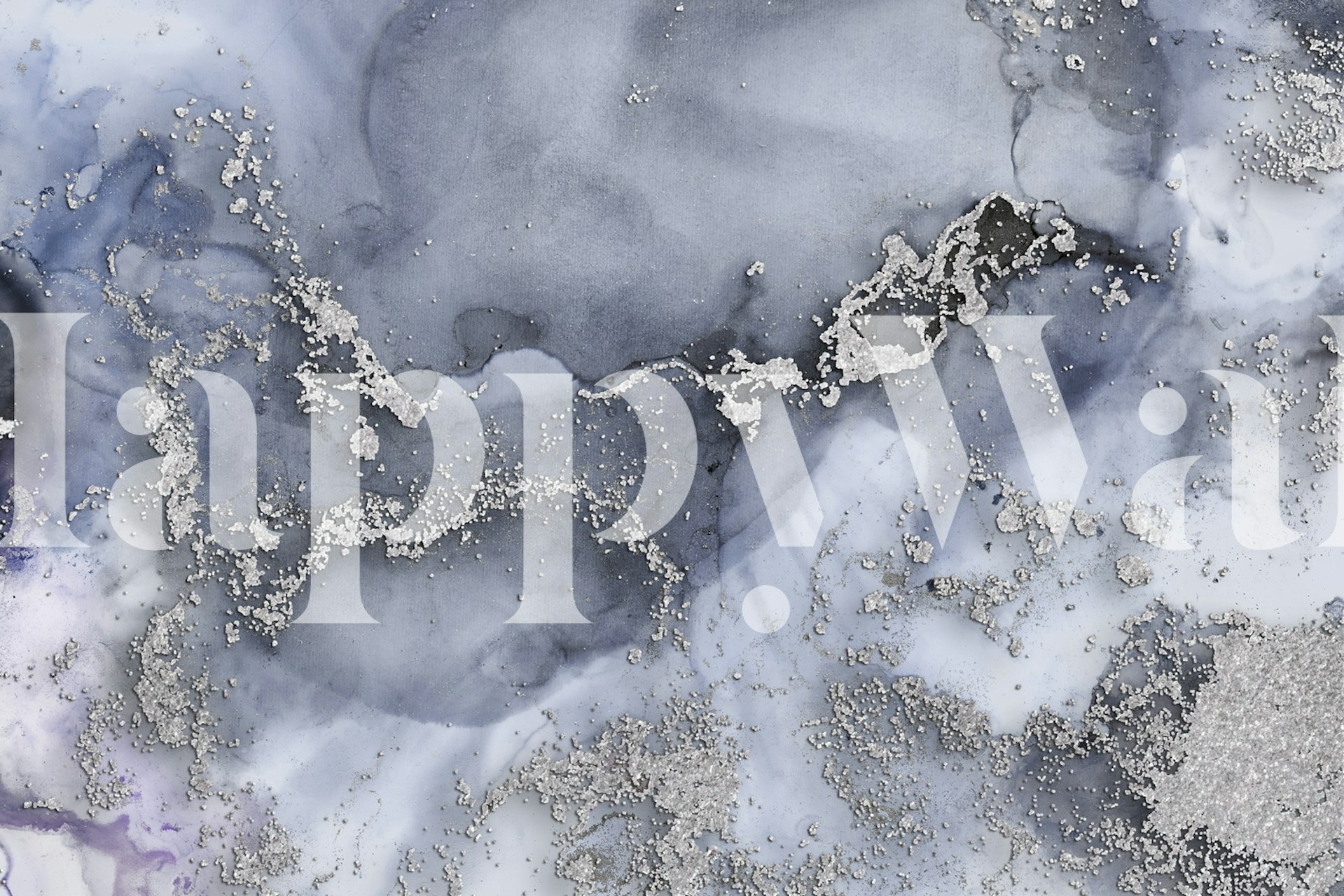 Blue grey marbled design with silver accents wallpaper