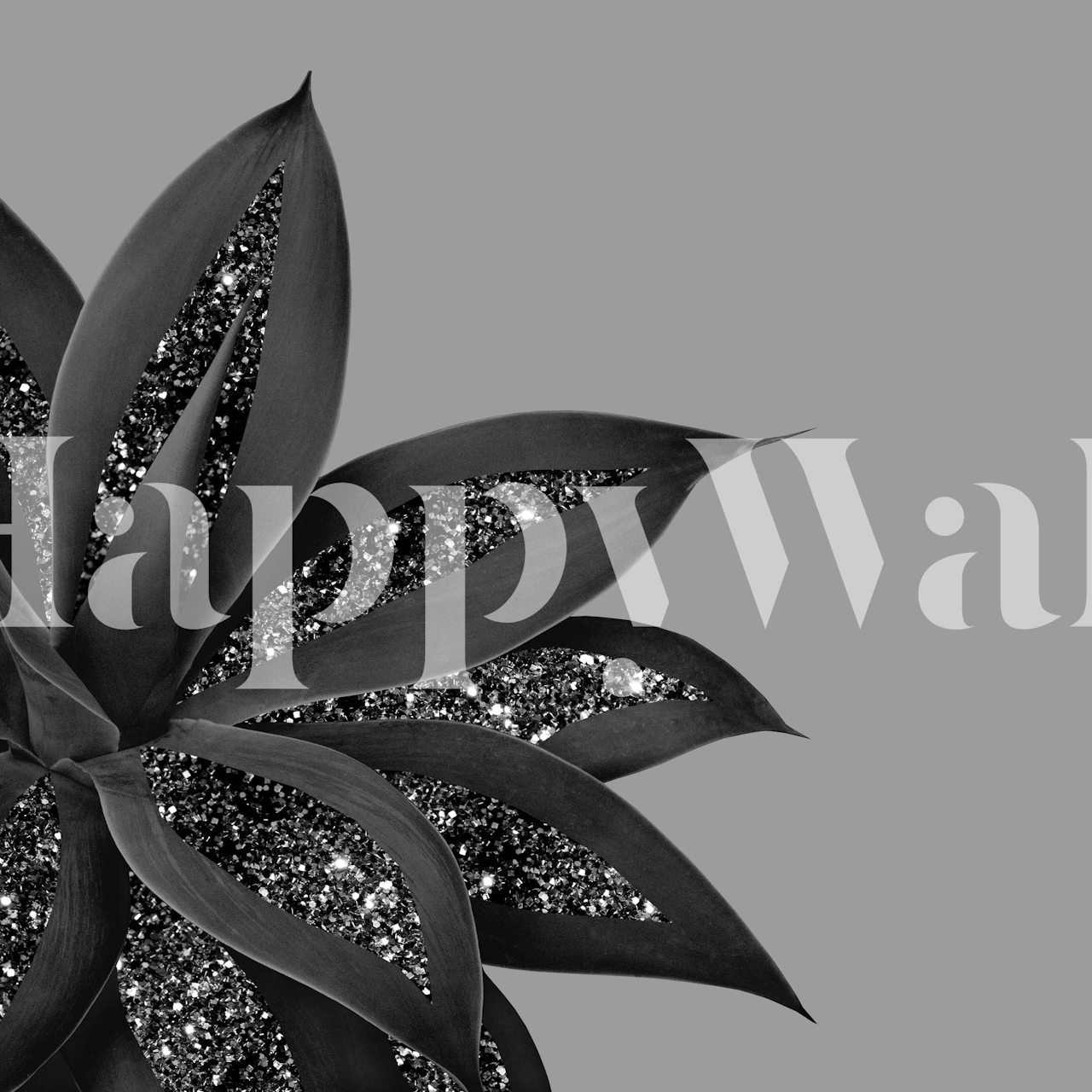 Black glitter agave leaves on a gray background wallpaper
