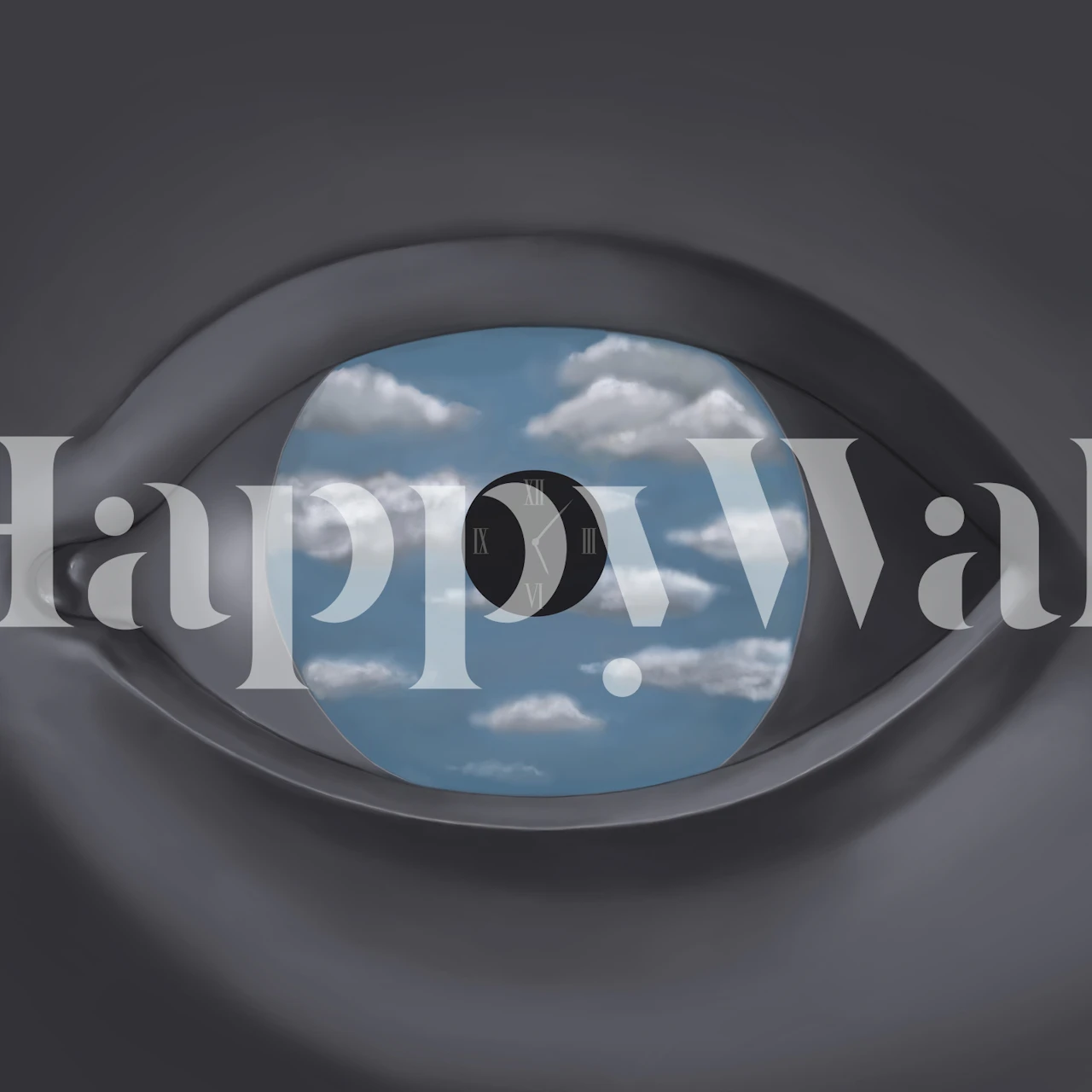 Surreal eye design with clouds and clock pattern wallpaper