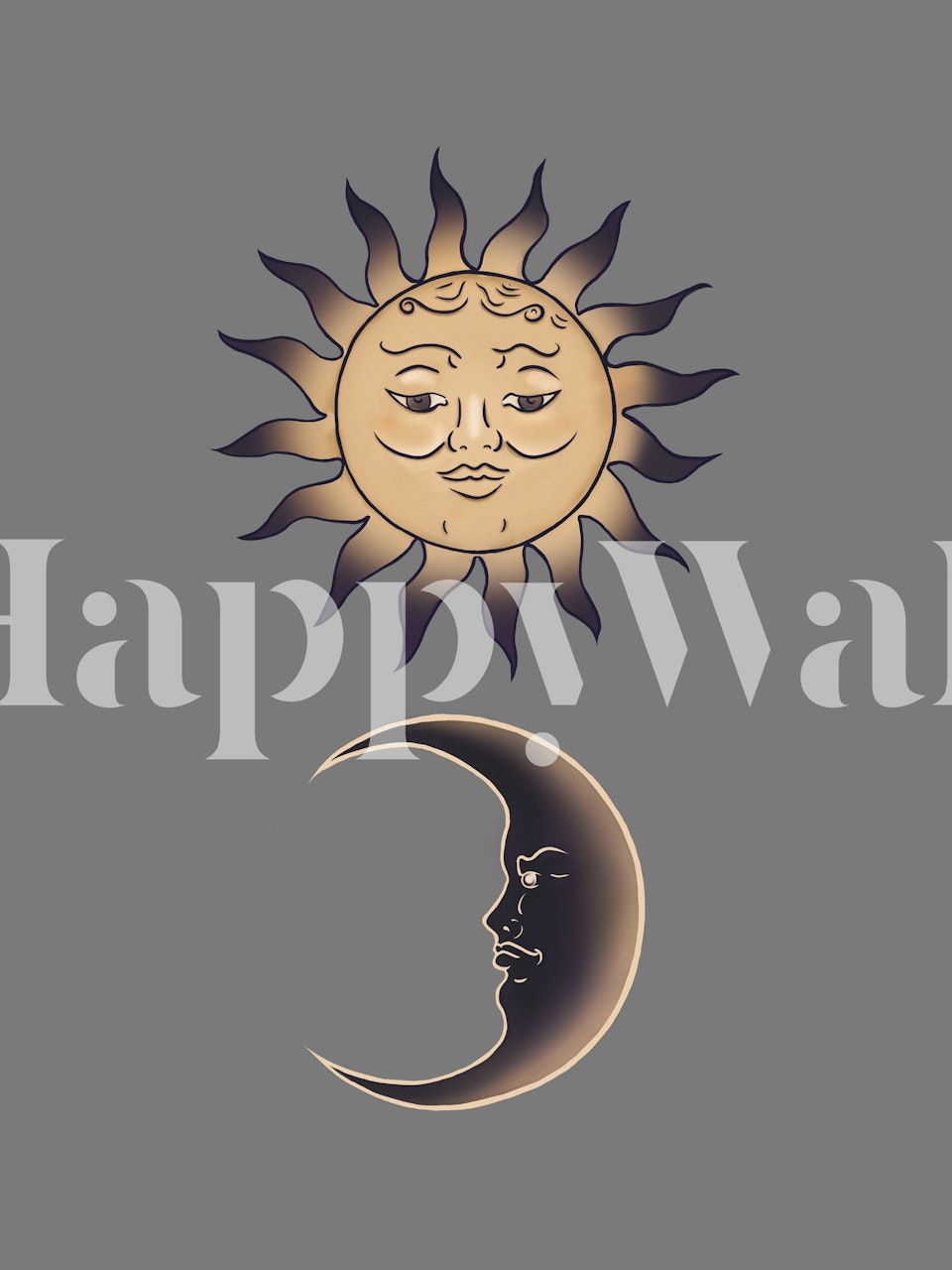 Sun and moon wallpaper design in a room